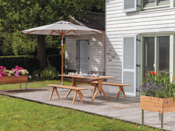 grauer Weishäupl Sonnenschirm aus Holz (Teak) für Terrasse und Garten