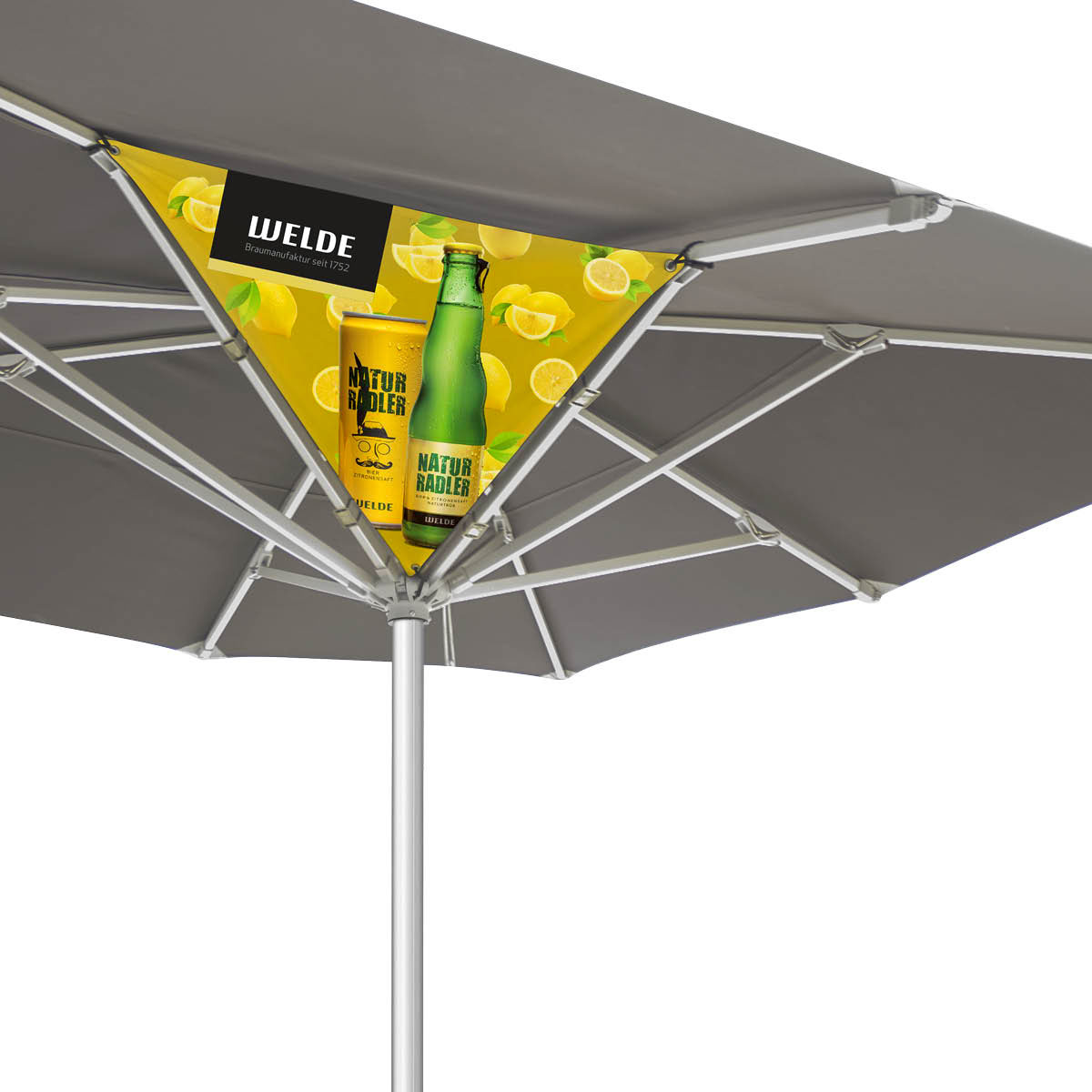 Sonnenschirm Werbung mit Sunbanner von WEBA