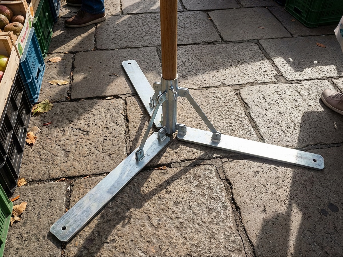 Marktschirmständer auf Marktplatz